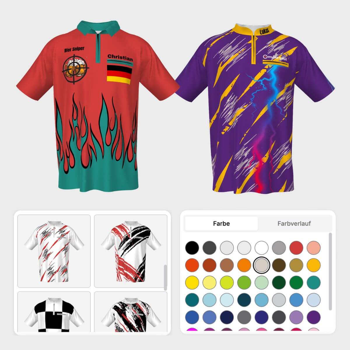Online selbst gestalten im 3D Dart Trikot Designer