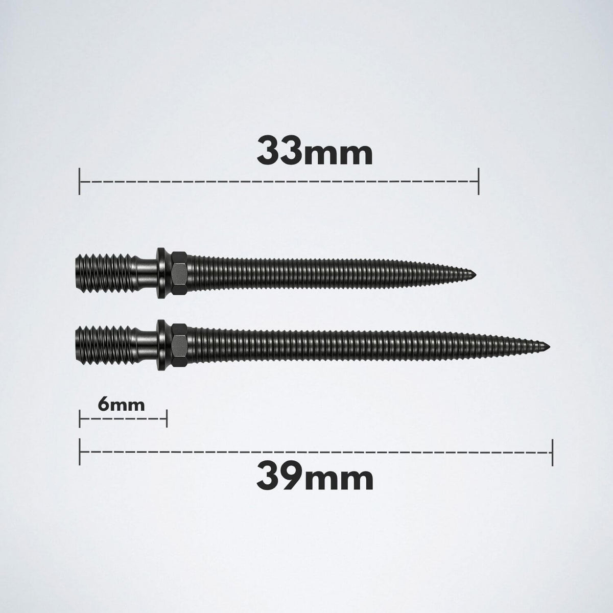 Schwarze Nano Steeldart Spitzen mit Längenangabe in 33 mm und 39 mm